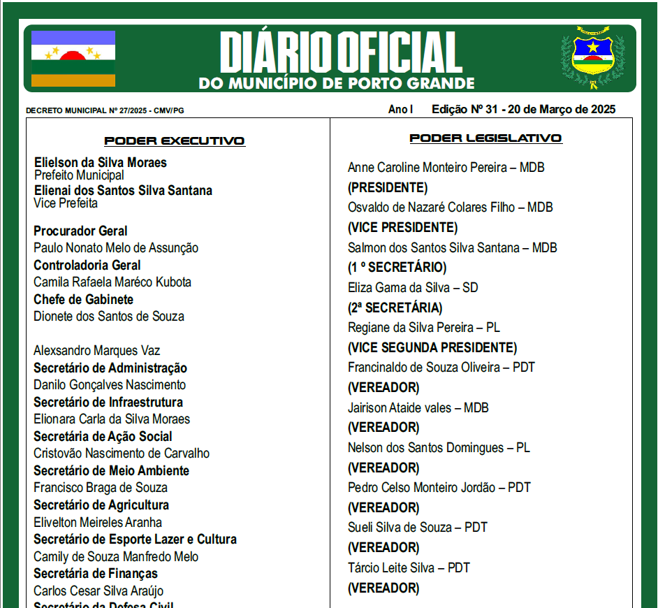 DIÁRIO OFICIAL - EDIÇÃO N° 31 - 20 DE MARÇO 2025